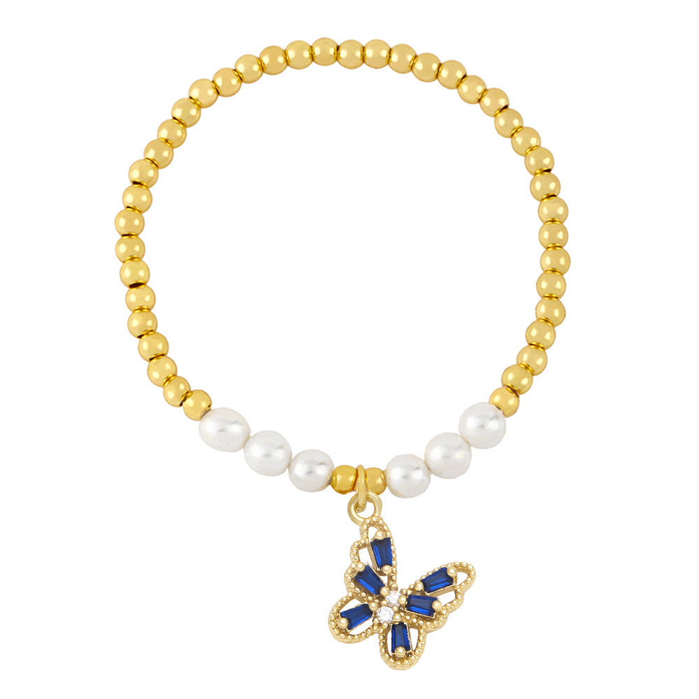 Wholesale Pearl Beaded Butterfly Copper Bracelet